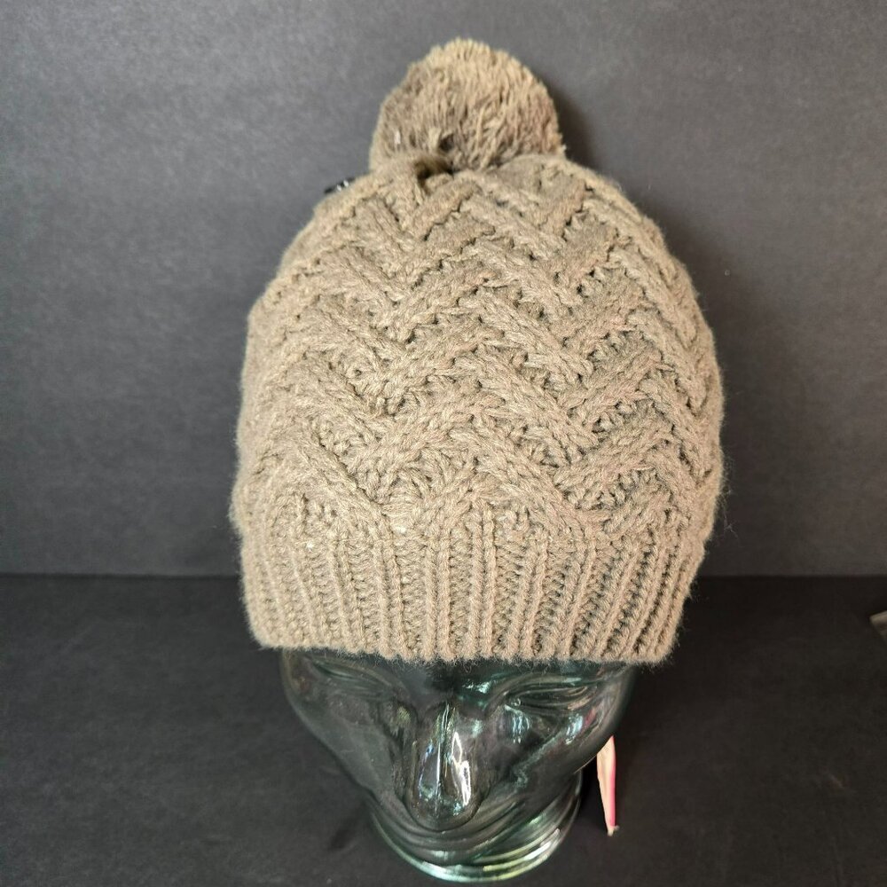 Isaac Mizrahi Beige Super Soft Ribbed Knit Pom Pom Beanie Fleece Lined Warm - Picture 3 of 10